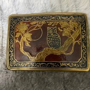 Owl in a tree brass buckle